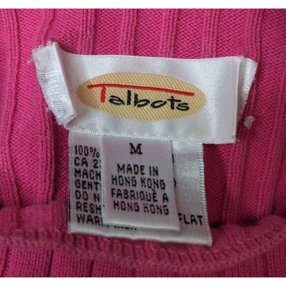 Vintage Talbots Women's Medium Pink Ribbed Knit Top Mock Neck Stretch - Picture 4 of 5